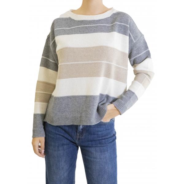 maglia a righe misto cashmere girocollo